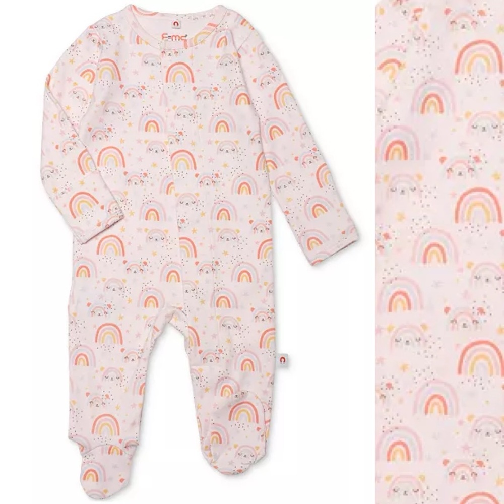 Easy = Magnetic Close Baby Girls Magnetic Printed Cotton Footed Coverall
